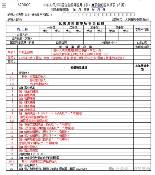 企业所得税预缴纳税申报表 a类