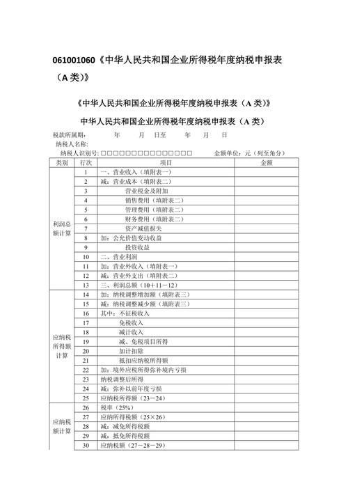 企业所得税申报表a类申报表