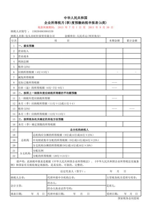 企业清算所得税报表模板
